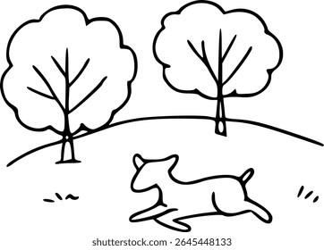 Simple hand drawn sketch line art deer in field clip art.