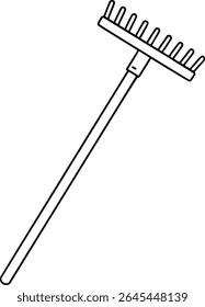 Simple hand drawn sketch line art garden rake clip art.