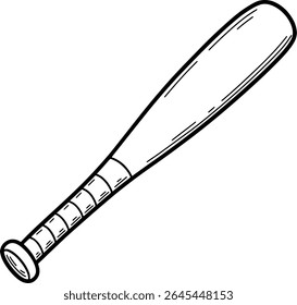 Simple hand drawn sketch line art baseball bat clip art.