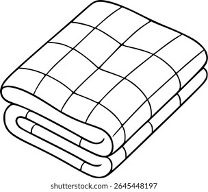 Simple hand drawn sketch line art folded warm blanket clip art.
