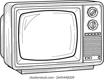 Simple hand drawn sketch line art retro television clip art.