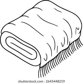 Simple hand drawn sketch line art rolled up blanket clip art.