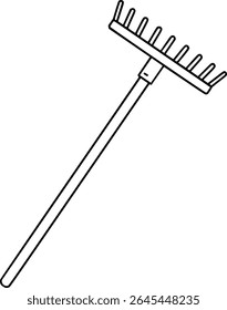 Simple hand drawn sketch line art rake clip art.