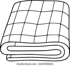 Simple hand drawn sketch line art folded plaid blanket clip art.