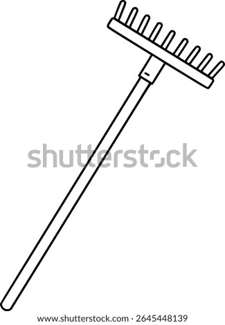 Simple hand drawn sketch line art garden rake clip art.