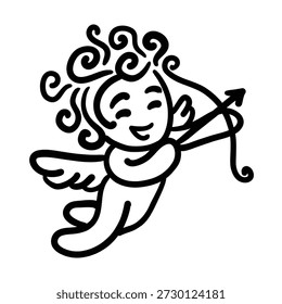 Mão simples desenhada sorrindo cupido doodle. Ilustração desenhada à mão para adesivo, cartão postal, papel de parede, mural, tecido, impressões, etc