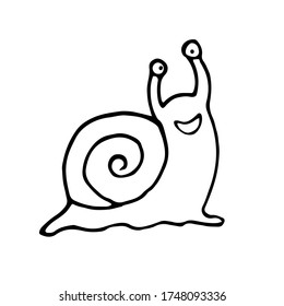 Simple hand drawn snail doodle sketch. Funny vector illustration for coloring.