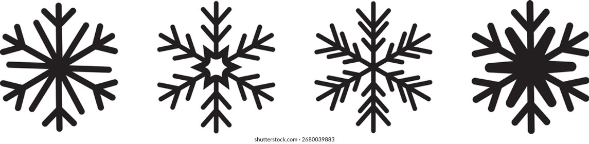 Simple hand drawn snow flakes. Snowflake winter. Flat design. Vector illustration Snow winter. Flat design adds simplicity and elegance to your holiday creations. Black snowflake icon set line. EPS 10