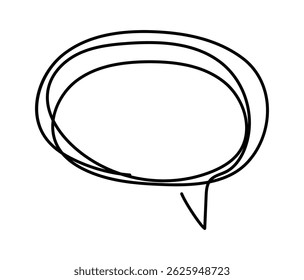 A bolha de fala, desenhada à mão, é representada com uma linha preta contínua, ligeiramente trêmula, sobre um fundo branco limpo, simbolizando a comunicação, o diálogo e a expressão de ideias