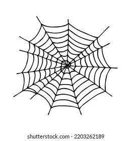 Simple hand drawn spider web illustration. Cute gossamer clipart. Halloween doodle for print, web, design, decor, logo