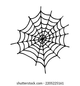 Simple hand drawn spider web illustration. Cute gossamer clipart. Halloween doodle for print, web, design, decor, logo