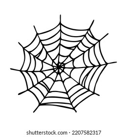 Simple hand drawn spider web illustration. Cute gossamer clipart. Halloween doodle for print, web, design, decor, logo