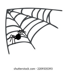 Simple hand drawn spider web illustration. Cute gossamer clipart. Halloween doodle for print, web, design, decor, logo