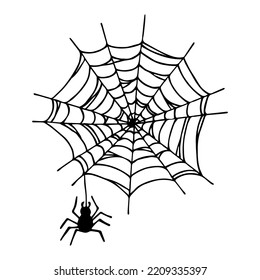 Simple hand drawn spider web illustration. Cute gossamer clipart. Halloween doodle for print, web, design, decor, logo