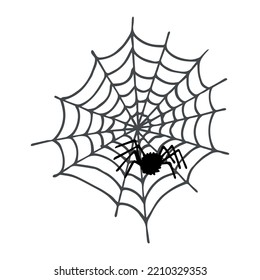 Simple hand drawn spider web illustration. Cute gossamer clipart. Halloween doodle for print, web, design, decor, logo