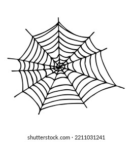 Simple hand drawn spider web illustration. Cute gossamer clipart. Halloween doodle for print, web, design, decor, logo
