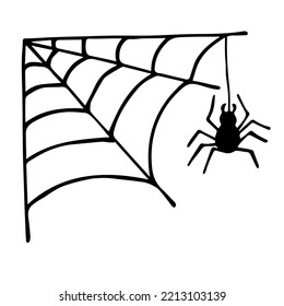 Simple hand drawn spider web illustration. Cute gossamer clipart. Halloween doodle for print, web, design, decor, logo