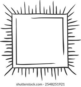 Simple, hand drawn square featuring spiky edges resembling a frame or border, offering a unique and textured visual element