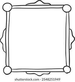 Simple, hand drawn square frame with rounded corners and decorative elements, perfect for adding a touch of whimsy to any project