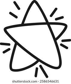 Simple, hand drawn star radiating light beams, symbolizing success, achievement, and positive feedback, perfect for various design projects