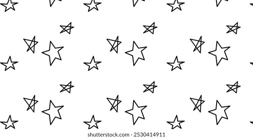 Simple Hand drawn star  seamless pattern with various size type and variant that isolated in white background. For wallpaper use. 
