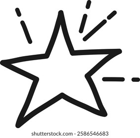Simple, hand drawn star with short lines emanating from its top, suggesting brightness or sparkle, isolated on a white background, creating a clean and minimalist design