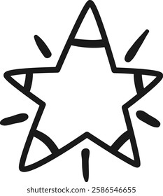 Simple, hand drawn star twinkles with radiating lines, conveying a sense of light, positivity, and childlike wonder, perfect for adding a touch of whimsy to any project