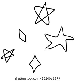Simple Hand drawn star with yellow color and seamless pattern with various size type and variant that isolated in white background. For wallpaper use.