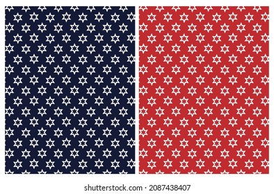 Simple Hand Drawn Starry Vector Pattern. White Abstract Stars Isolated on a Red and Dark Blue Background. Geometric Repeatable Vector Design for Textile, Wrapping Paper. Starry Print.