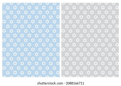  Simple Hand Drawn Starry Vector Pattern. White Abstract Stars Isolated on a Light Gray and Pastel Blue Background. Geometric Repeatable Vector Design for Textile, Wrapping Paper. Starry Print.