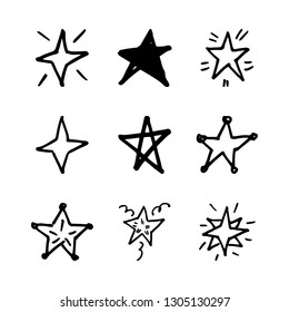 Simple hand drawn stars in doodle style. Vector illustration.