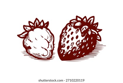 Einfaches handgezeichnetes Erdbeersymbol, gravierte Illustration.