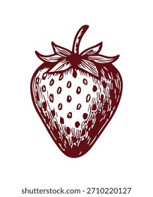 Icono de fresa dibujado a mano simple, ilustración grabada.