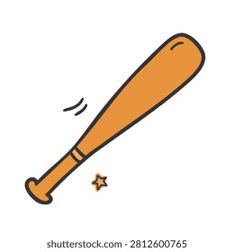 A simple hand drawn style baseball bat in bright orange color with a small star symbol next to it