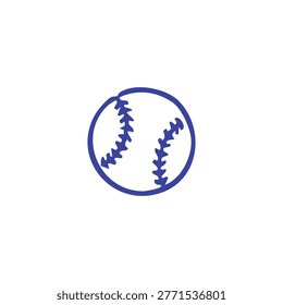 A simple hand drawn style blue line art illustration of a baseball on a white background