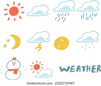 Iconos de estilo simple dibujados a mano conjunto de meteorología	
