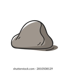 A simple hand drawn style illustration of a smooth grey stone with a shadow isolated on a white background