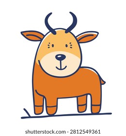 A simple hand drawn style illustration of a cute friendly goat with small horns and an orange body on a white background