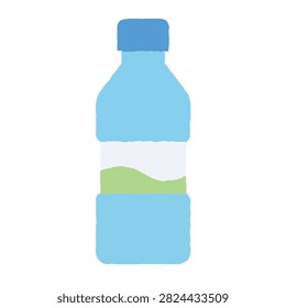 Simple hand drawn style illustration of a blue plastic water bottle isolated on a white background.