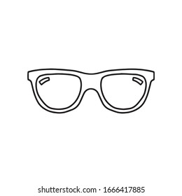 Simple Hand Drawn Sunglasses. One Object Isolated On White Background. Line Art Drawing. Doodle Glasses. Black And White Vector Design. Icon, Pictogram. 