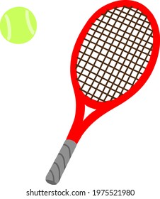 Simple Hand Drawn Tennis Racket And Tennis Ball Flat Colored