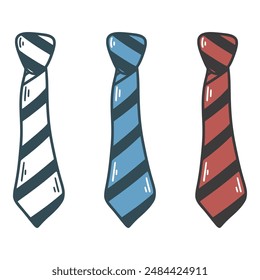 Simple hand drawn tie set. An accessory for presentable man. Men's wardrobe item, vector graphic