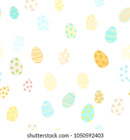 Simple hand drawn tile pattern with decorated Easter eggs on white background.