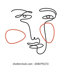 Simple hand drawn trendy abstract line portrait art. Abstract composition. Stylish print for clothes, textile and other. Vector illustration. cubism face, line drawing, trendy portrait