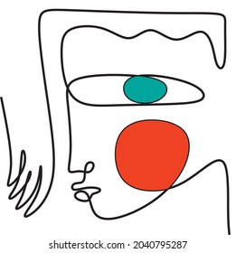 Simple hand drawn trendy abstract line portrait art. Abstract composition. Stylish print for clothes, textile and other. Vector illustration. cubism face, line drawing, trendy portrait