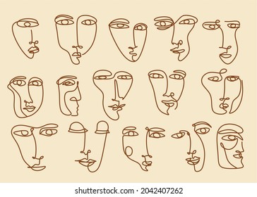 Simple hand drawn trendy abstract line portrait art. Abstract composition. Stylish print for clothes, textile and other. Vector illustration. cubism face, line drawing, trendy portrait