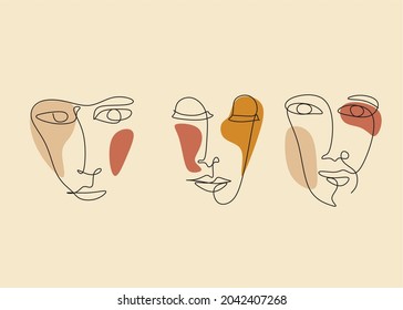 Sencillo retrato de línea abstracta de moda dibujado a mano. Composición abstracta. Impresión elegante para ropa, textiles y otros. Ilustración vectorial. rostro cubismo, dibujo de líneas, retrato de moda