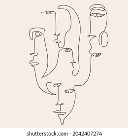 Simple hand drawn trendy abstract line portrait art. Abstract composition. Stylish print for clothes, textile and other. Vector illustration. cubism face, line drawing, trendy portrait