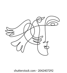 Simple hand drawn trendy abstract line portrait art. Abstract composition. Stylish print for clothes, textile and other. Vector illustration. cubism face, line drawing, trendy portrait