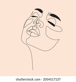 Simple hand drawn trendy abstract line woman portrait art. Stylish print for clothes, textile and other. Vector illustration. cubism face, line drawing, trendy portrait